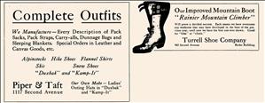 Newspaper advertisements for camping clothes and boots